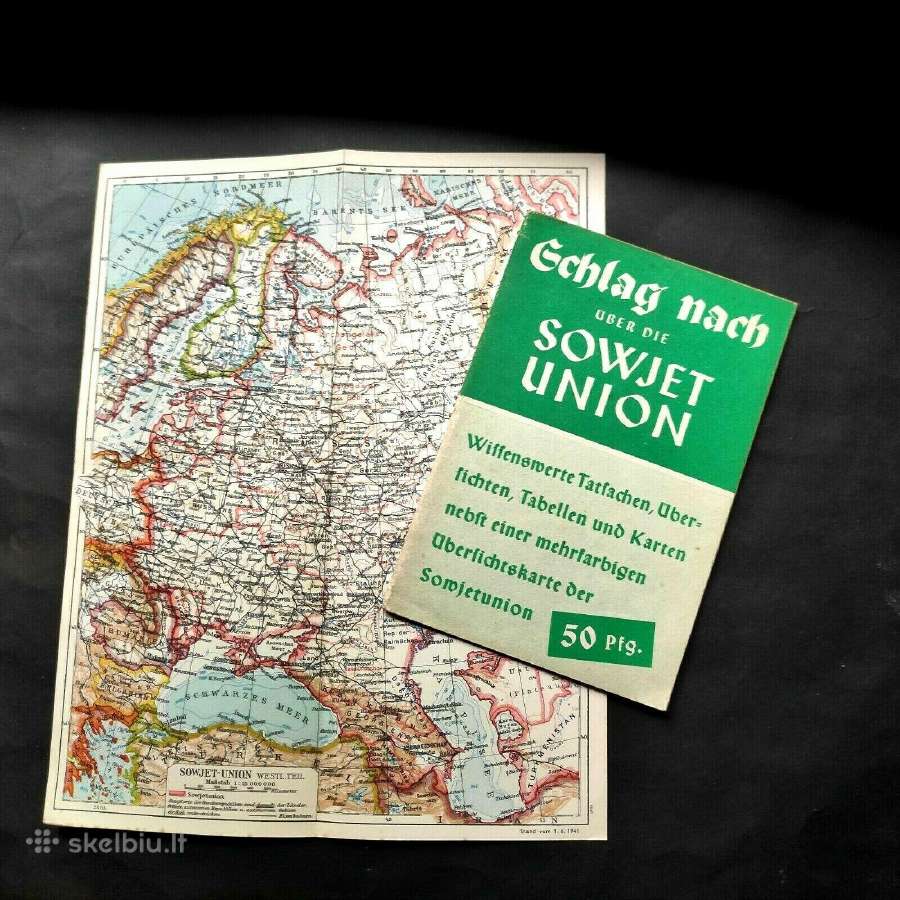Prieškario Sovietų Sąjungos žemėlapis ir knygutė