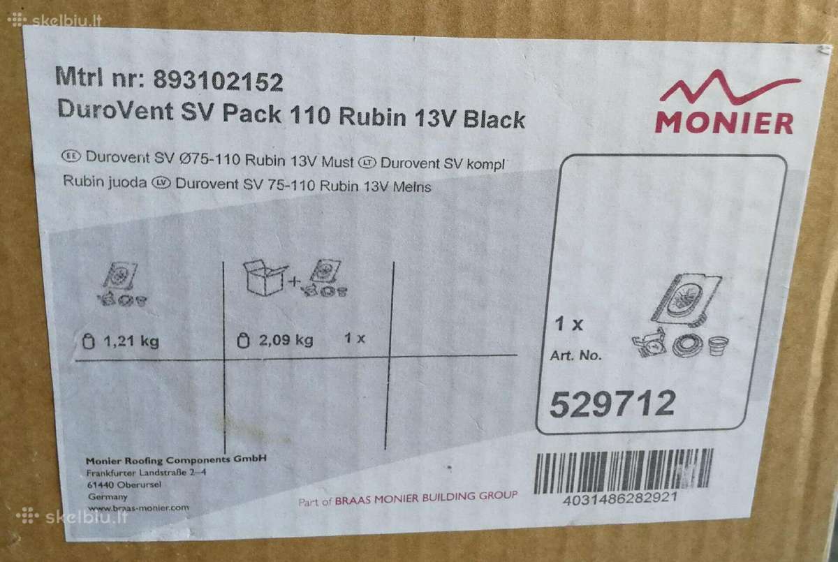 Monier juodas ventiliacijos kaminėlis Rubin 13v - nuotraukos Nr. 2