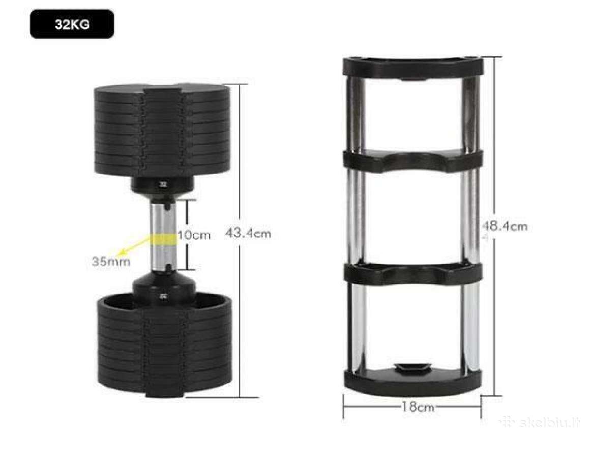 Reguliuojami hanteliai 2x32 kg su stovais - nuotraukos Nr. 5
