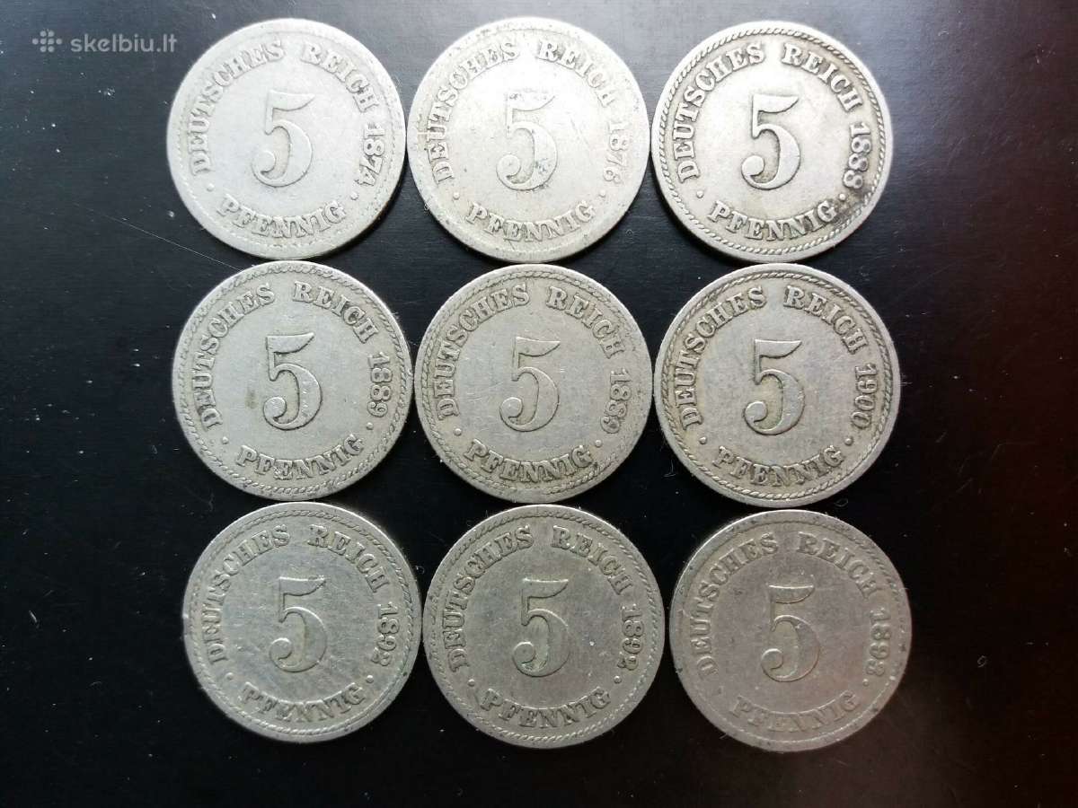 Vokietijos Imperijos 5 pfenigų nominalo monetos - nuotraukos Nr. 3