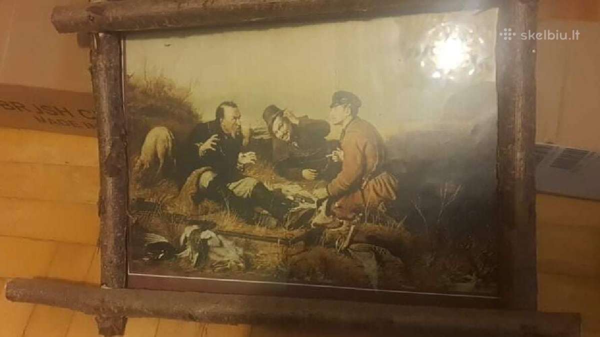 Senovinis didelis paveikslas su mediniu rėmu