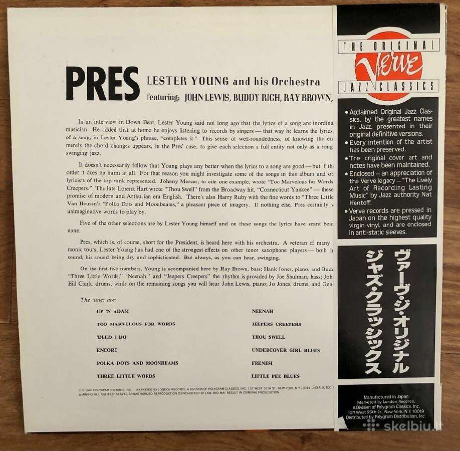 Lester Young And His Orchestra – Pres Plokštelė - nuotraukos Nr. 2