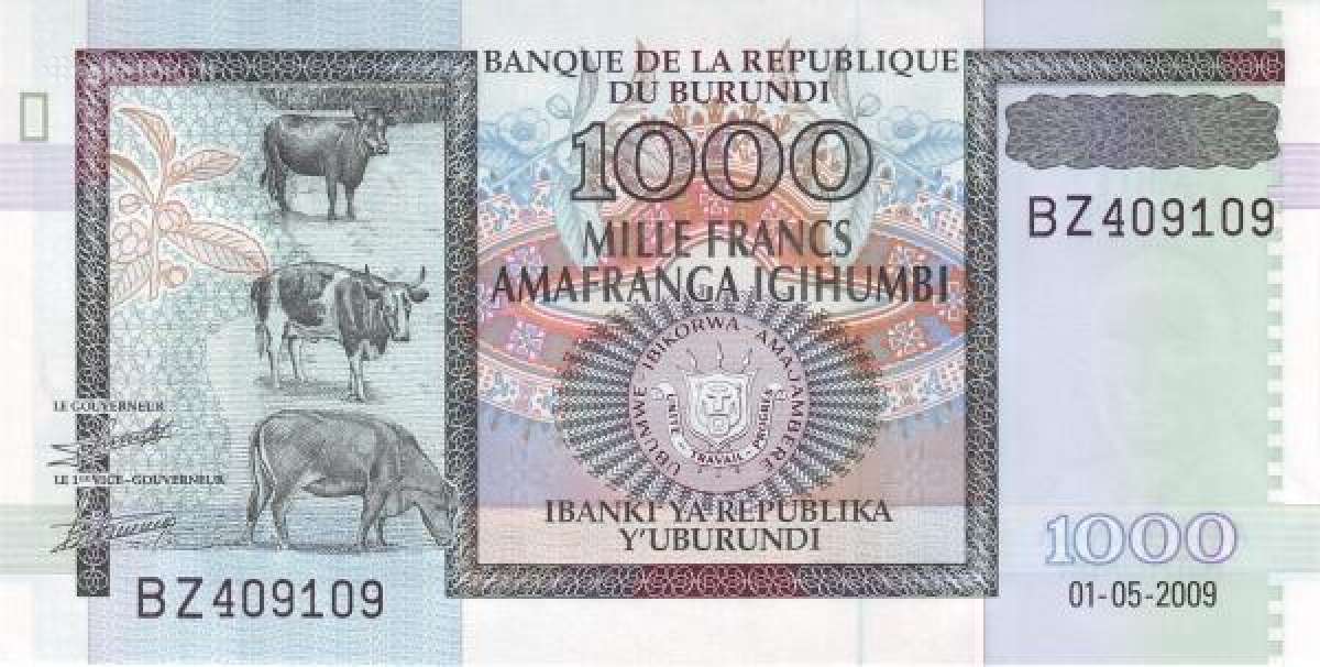 Burundis 1000 francs 2009m 2000 francs 2008m unc