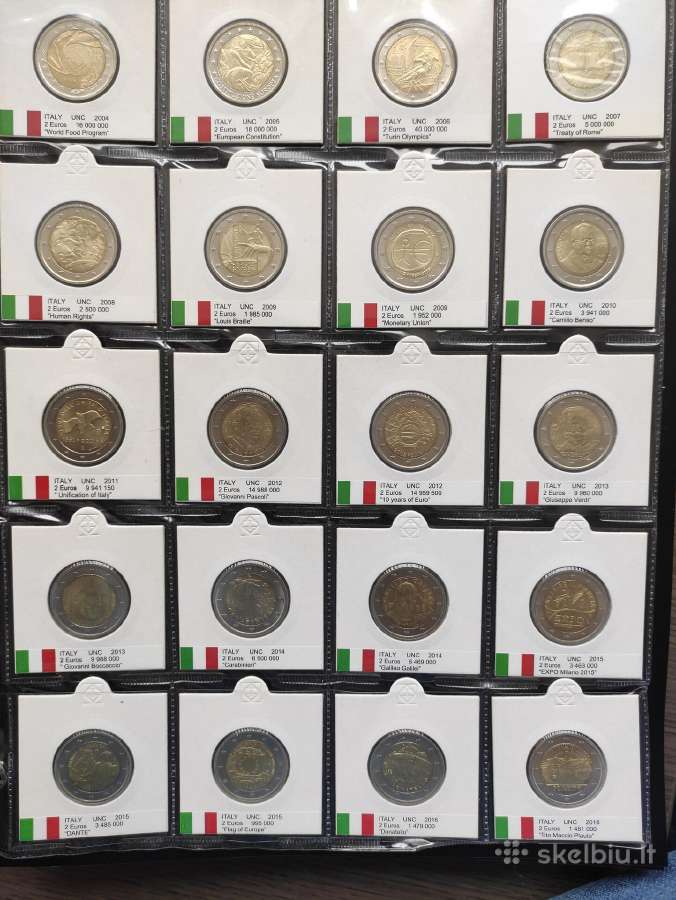 2 eurų Italijos Unc proginės monetos