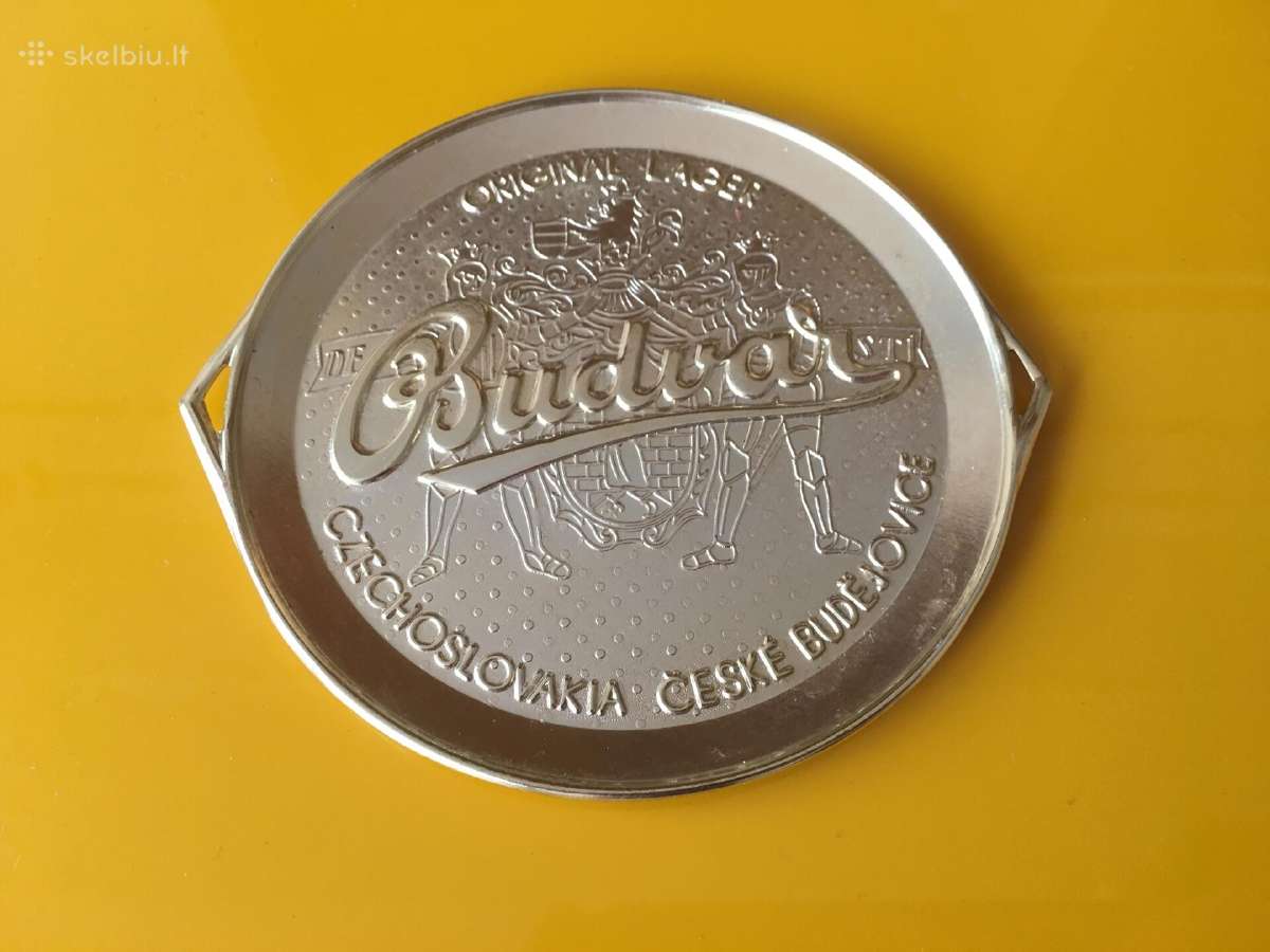 Vintažiniai alaus padėkliukai Budvar, metaliniai