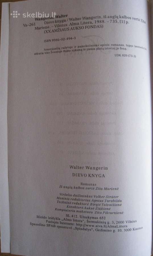Walter Wangerin Dievo knyga 1998 m / romanas - nuotraukos Nr. 15