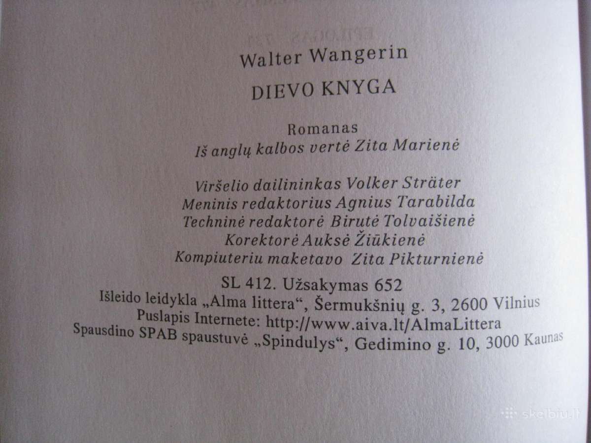 Walter Wangerin Dievo knyga 1998 m / romanas - nuotraukos Nr. 16