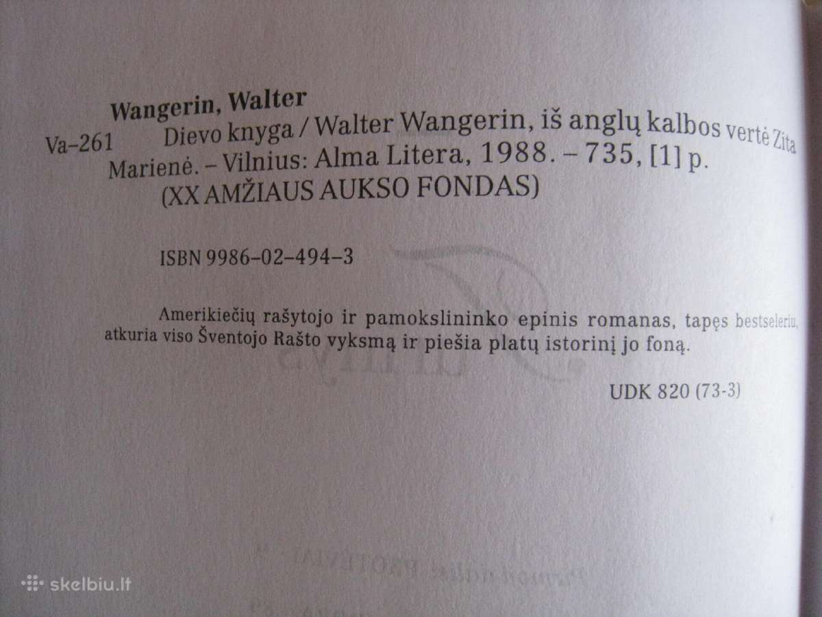 Walter Wangerin Dievo knyga 1998 m / romanas - nuotraukos Nr. 17