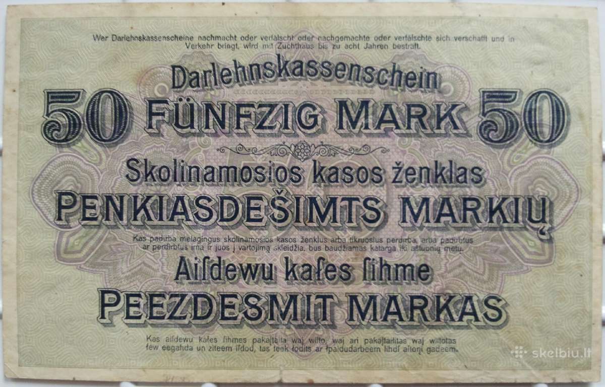 Banknotas 50 Markių Kowno 1918m - nuotraukos Nr. 2