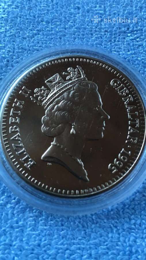 Moneta Gibraltar 1995m. 5 svarai, virenium - nuotraukos Nr. 2
