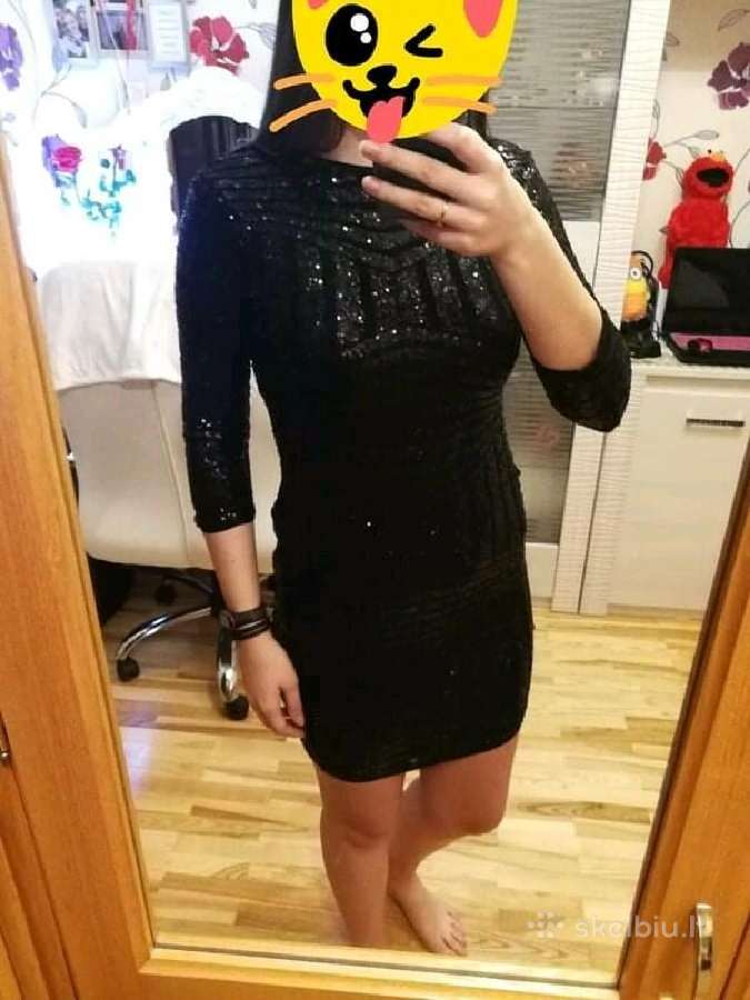 Vieną kartą nešiota juoda blizganti suknelė