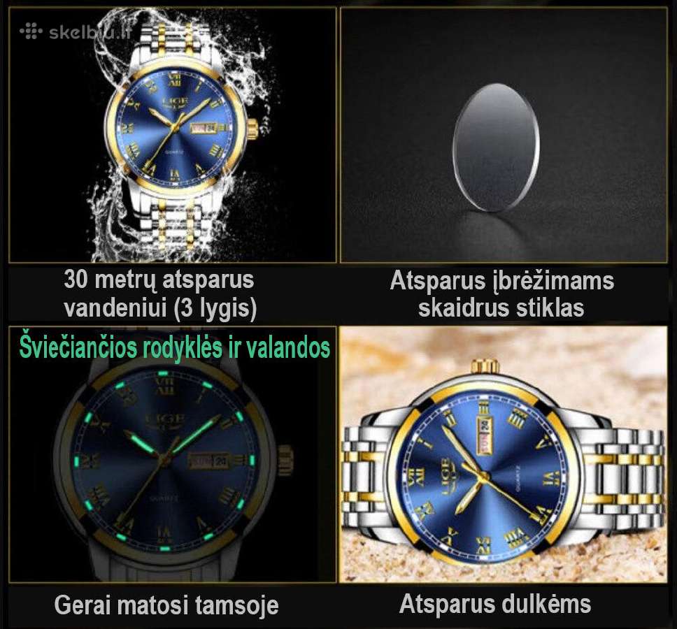 Laikrodis Lige 9846, kvarcinis, atsparus, vyriškas - nuotraukos Nr. 5