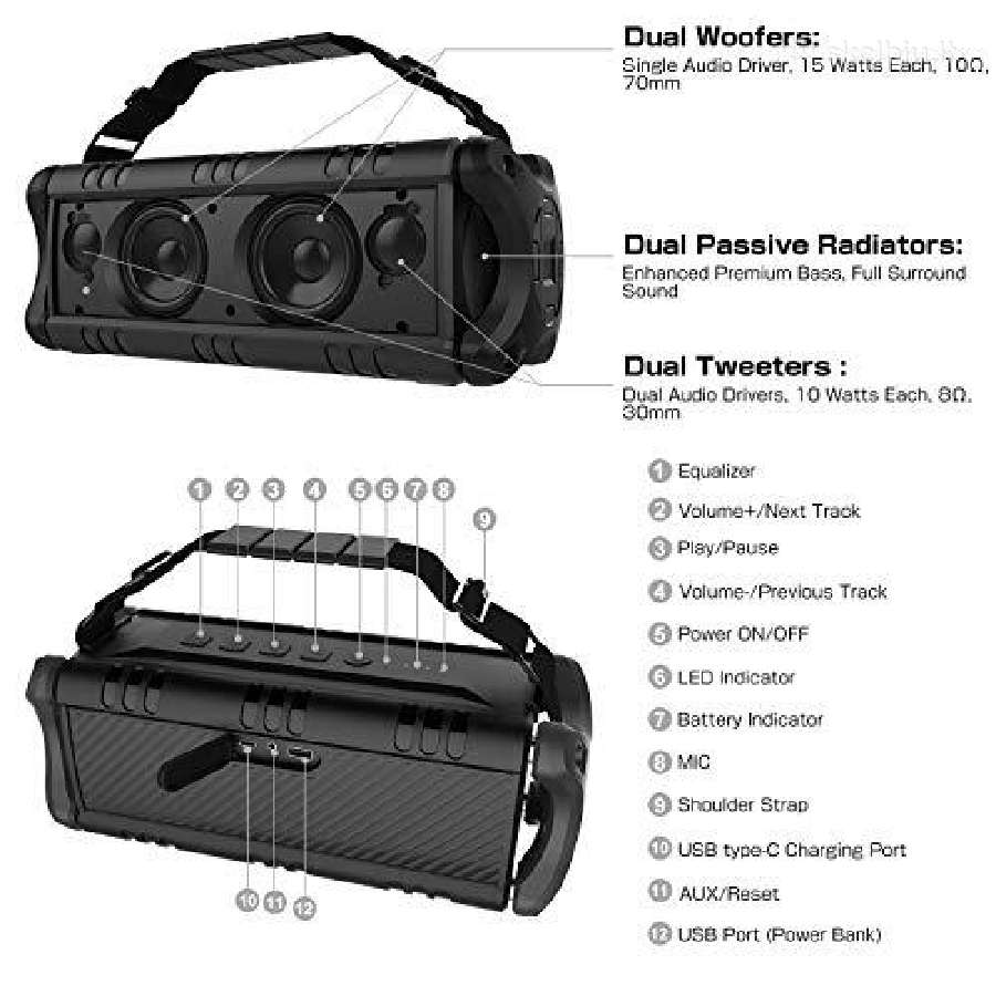 Galinga belaidė 50w Bluetooth kolonėlė W-king D8 - nuotraukos Nr. 4