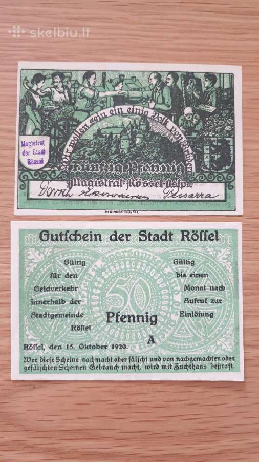 1920m. 50 pfennig Rešlius notgeldas Retas