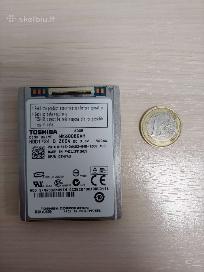 Toshiba Mk6008gah 1.8 zif HDD 60gb - nuotraukos Nr. 3