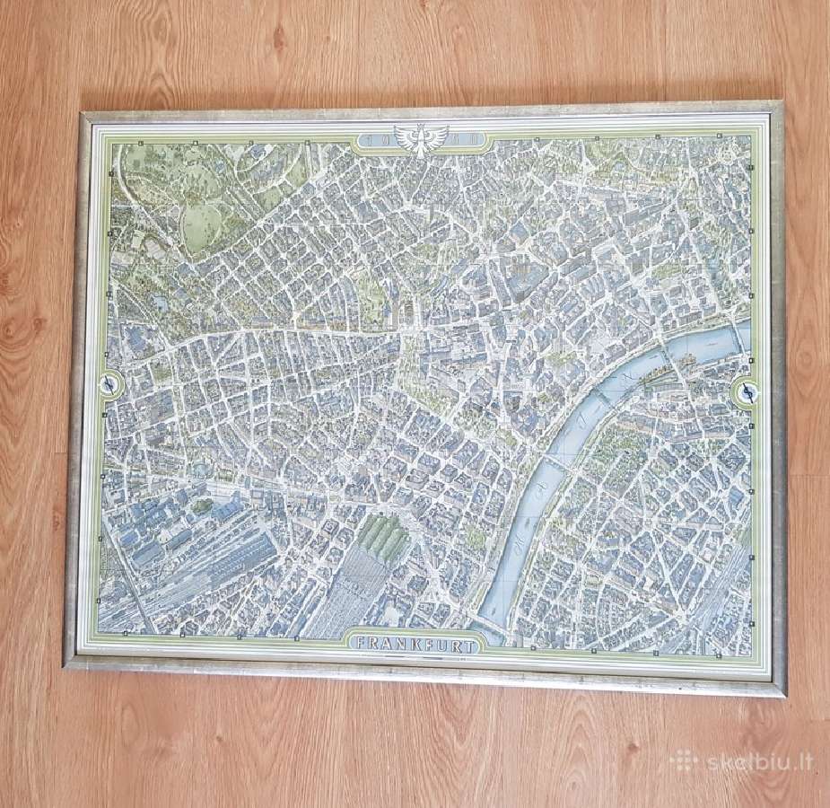 1960 m. Frankfurto prie Maino žemėlapis, įrėmintas - nuotraukos Nr. 2