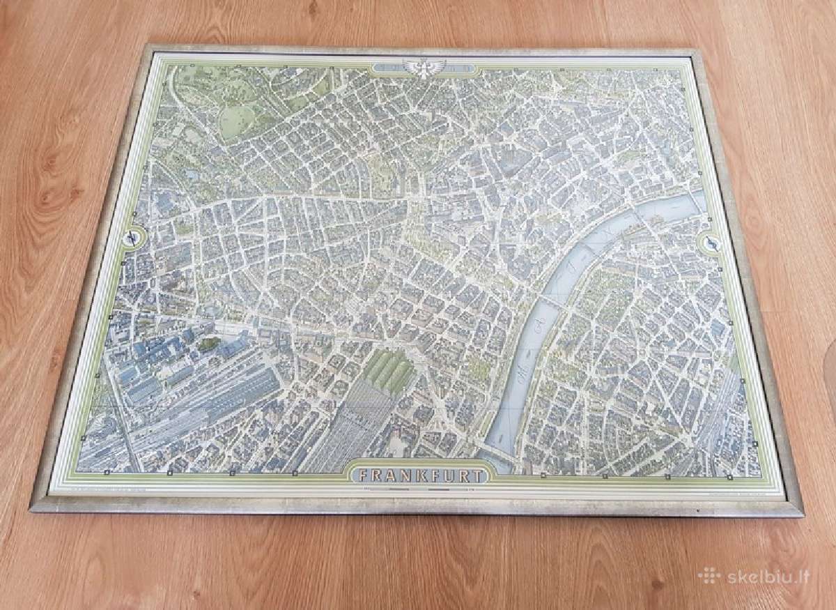 1960 m. Frankfurto prie Maino žemėlapis, įrėmintas - nuotraukos Nr. 10