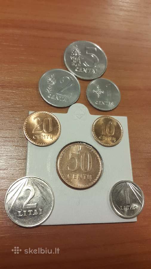 1991 m.centų ir litų 1,2 rinkinukas Unc plius 5 lt