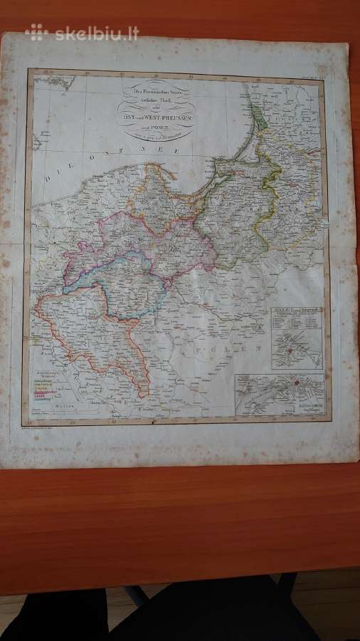 1819 m. Rytų ir Vakarų Prūsijos žemėlapis