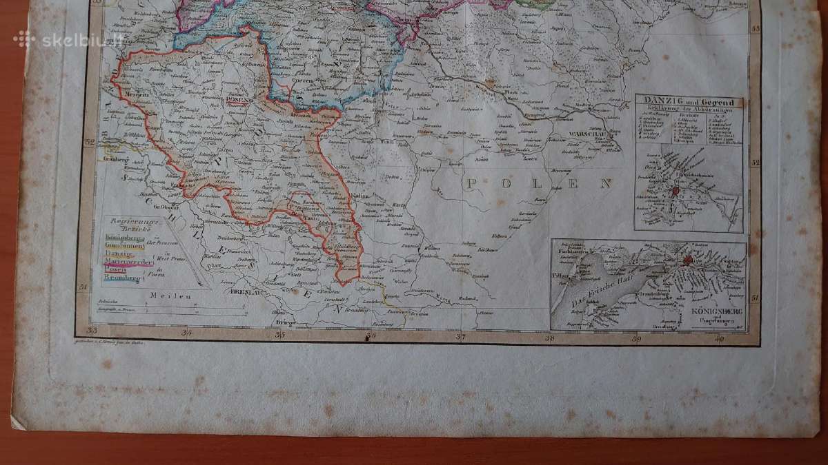 1819 m. Rytų ir Vakarų Prūsijos žemėlapis - nuotraukos Nr. 3