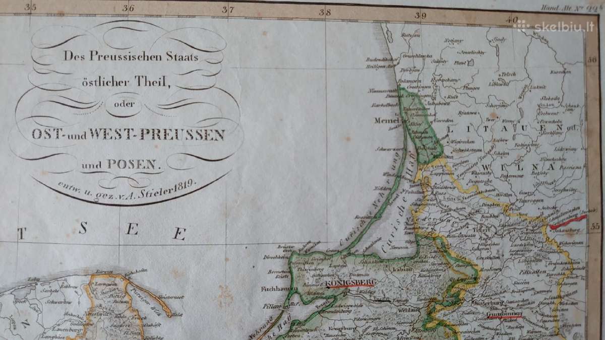 1819 m. Rytų ir Vakarų Prūsijos žemėlapis - nuotraukos Nr. 5