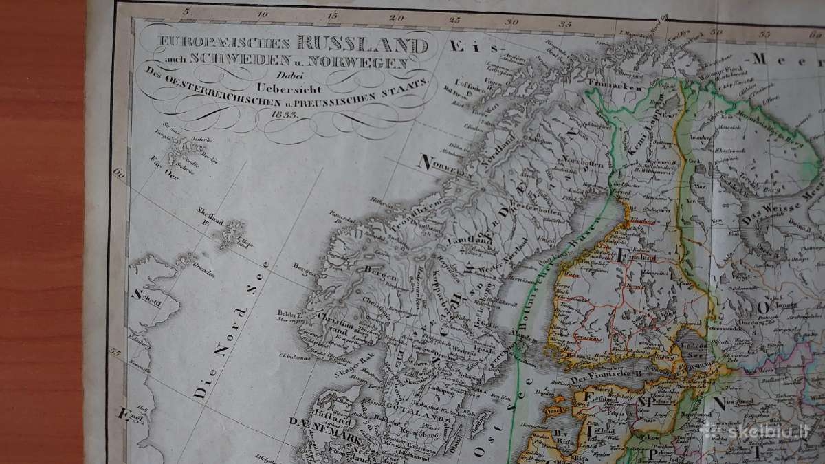 1833 m. Europos (Rusijos, Prūsijos .) žemėlapis - nuotraukos Nr. 2
