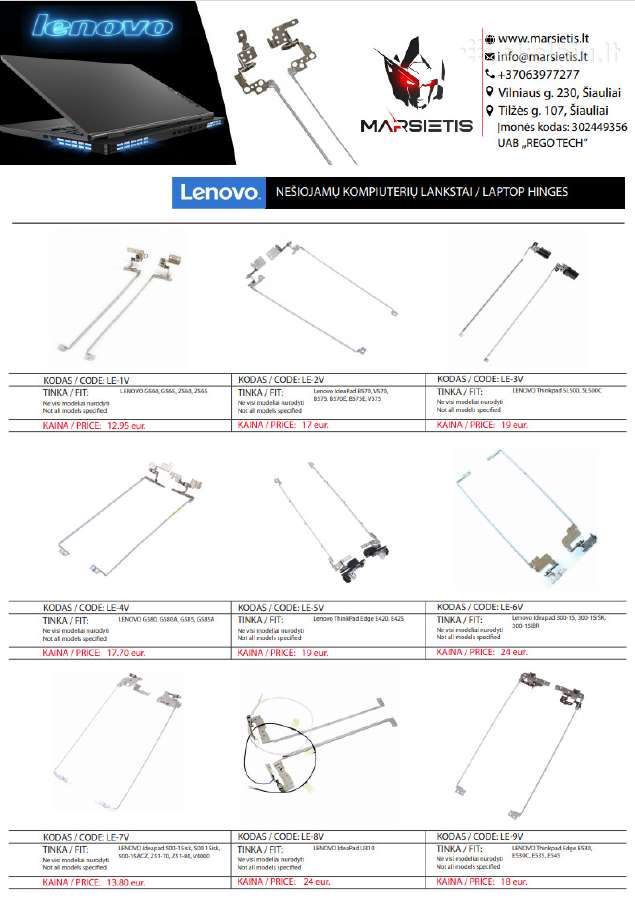 Pigiausiai. Lenovo kompiuterio lankstai, vyriai, e