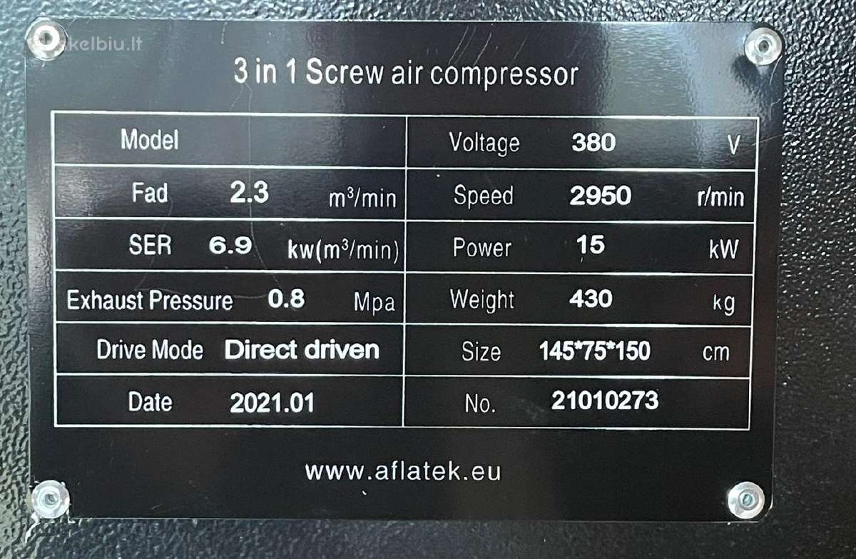 Sraigtinis oro kompresorius 3in1 Aflatek Screw20a - nuotraukos Nr. 4