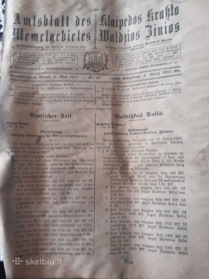 Parduodu laikraštį 1921 metų.
