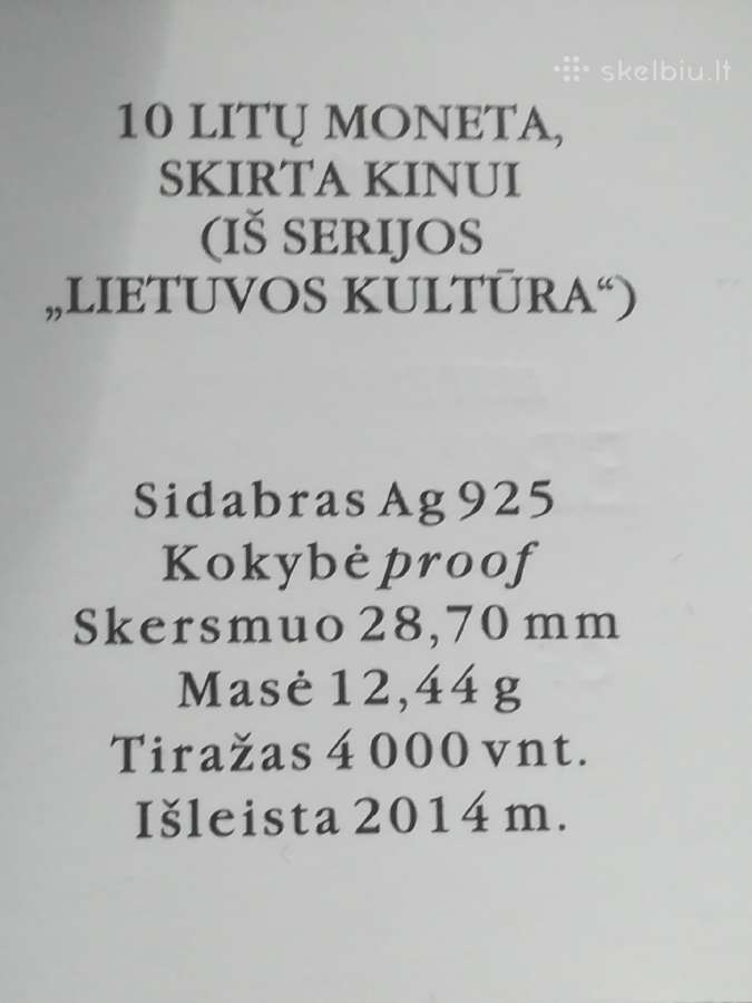 Sidabrinė moneta skirta kinui, 10 litų, 2014 m. - nuotraukos Nr. 4