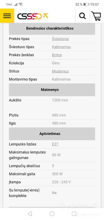 Naujaspakabinamas šviestuvas Britop Gino 5801528 - nuotraukos Nr. 4