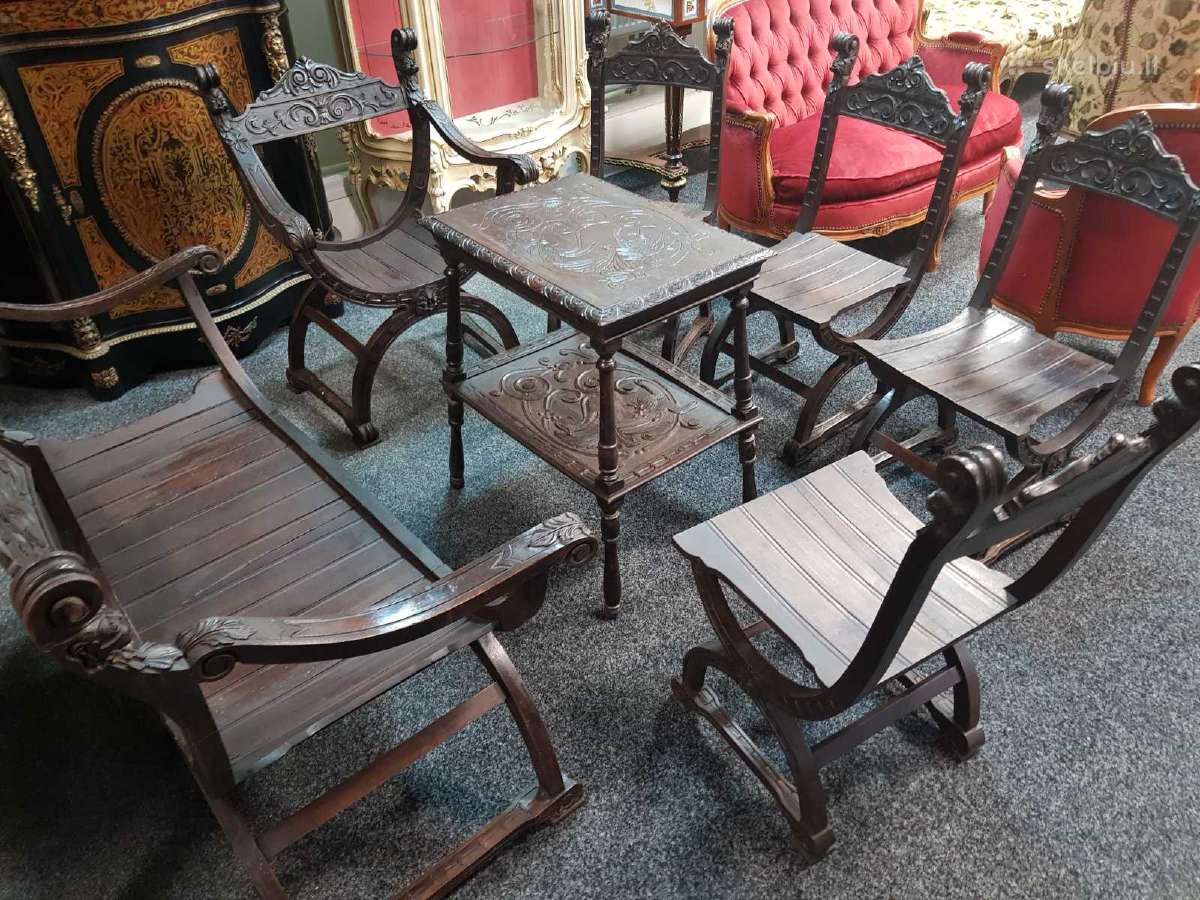 Senovinis komplektas . Sofa , stalas , krėslai. - nuotraukos Nr. 4