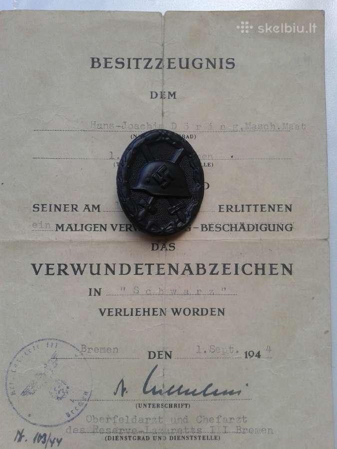 Ww2 Vokiškas Sužeidimo apdovanojimas