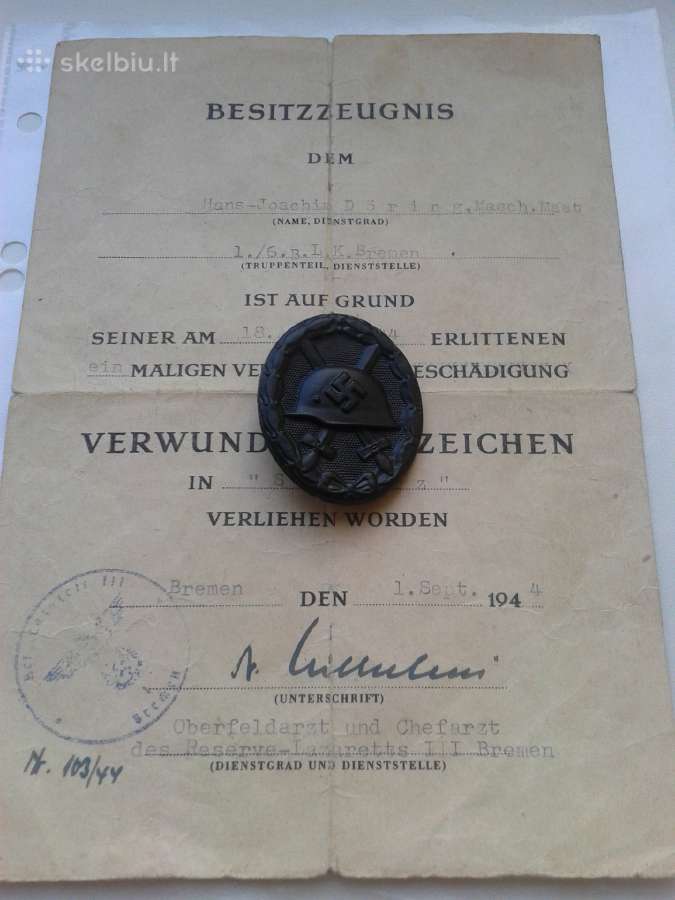 Ww2 Vokiškas Sužeidimo apdovanojimas - nuotraukos Nr. 3