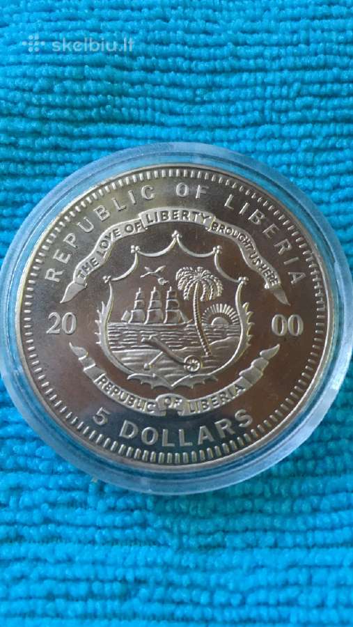 Moneta Liberia 2000m. 5 dollars, cu-ni - nuotraukos Nr. 2