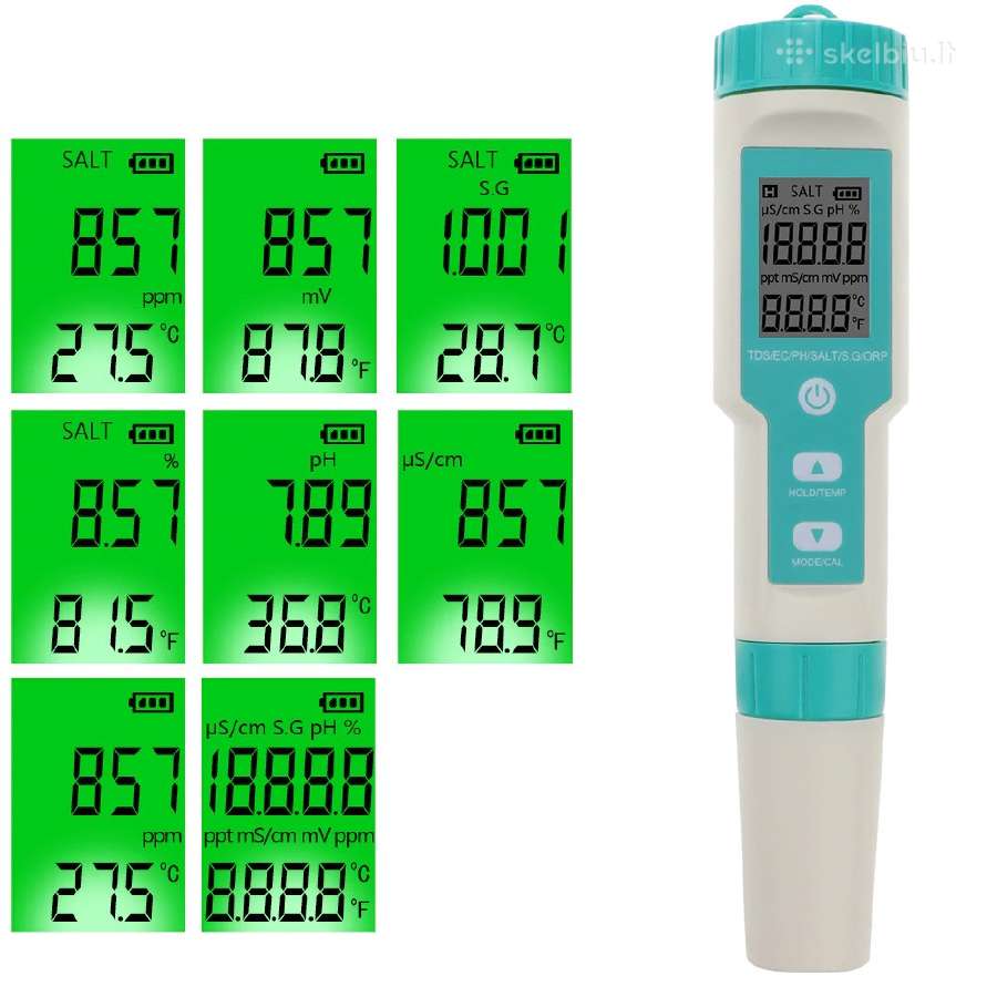 Ph,tds,temp,ec,sg,orp vandens ir skysčių matuoklis - nuotraukos Nr. 2