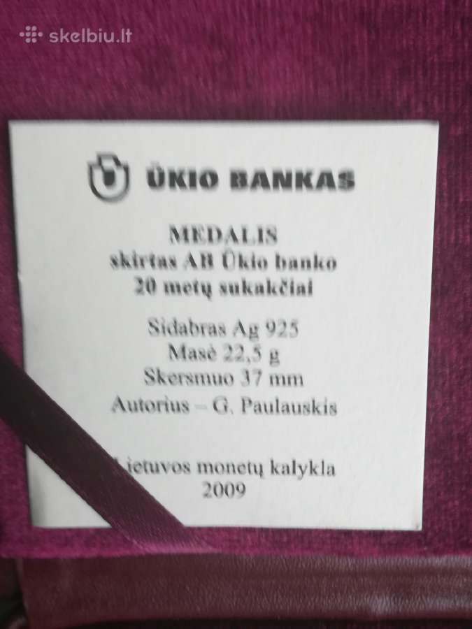 Ūkio Banko medalis 20 metų jubiliejus (retas) - nuotraukos Nr. 2