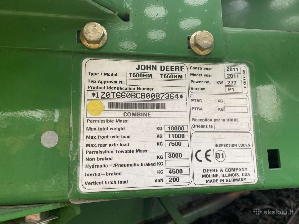 Kombainas John Deere T660 Ardomas Dalimis - nuotraukos Nr. 9