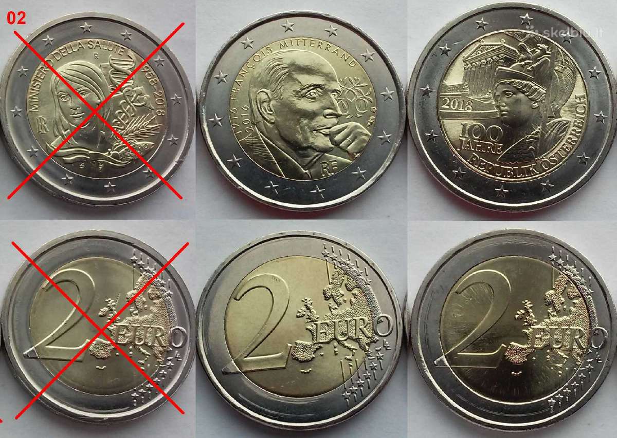 Pažeistos 2€ monetos iš bankinių ritinėlių