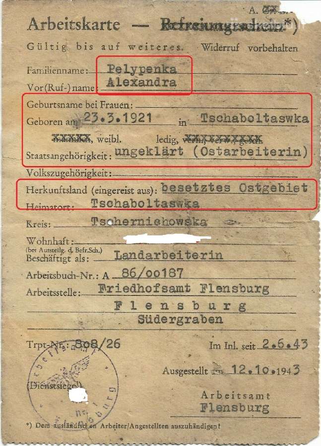1943 Naciu Nelaisvio Darbo pasas (Labai retas)