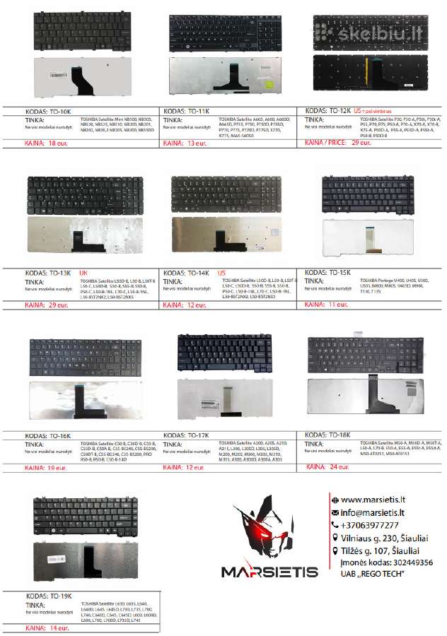 Toshiba nešiojamų kompiuterių klaviatūros - nuotraukos Nr. 2