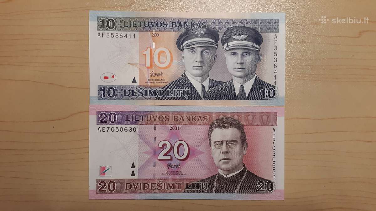 2001 m 10 lt ir 20 lt Unc banknotai