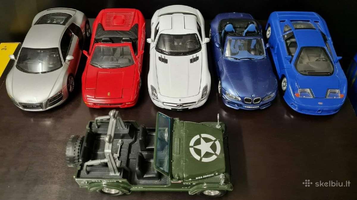 Modeliukai Bmw Bugatti Jeep Wrangler Ferrari 1:24