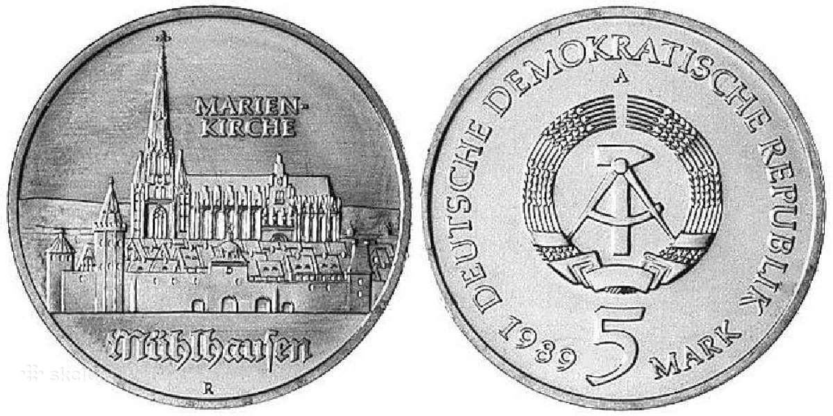 Vokietija 5 Mark Marienkirche Mühlhausen Ddr 1989
