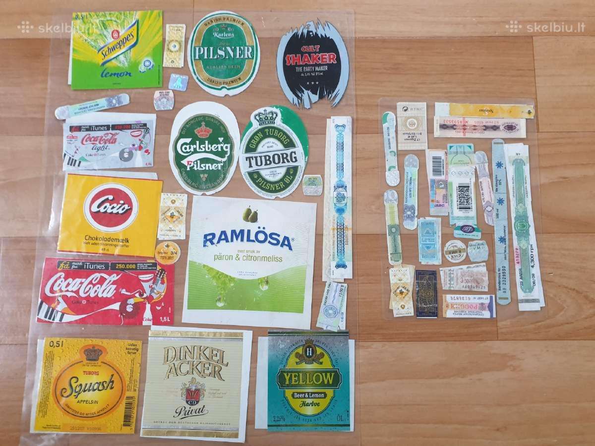 Kolekcija senesnių etikečių ir banderolių