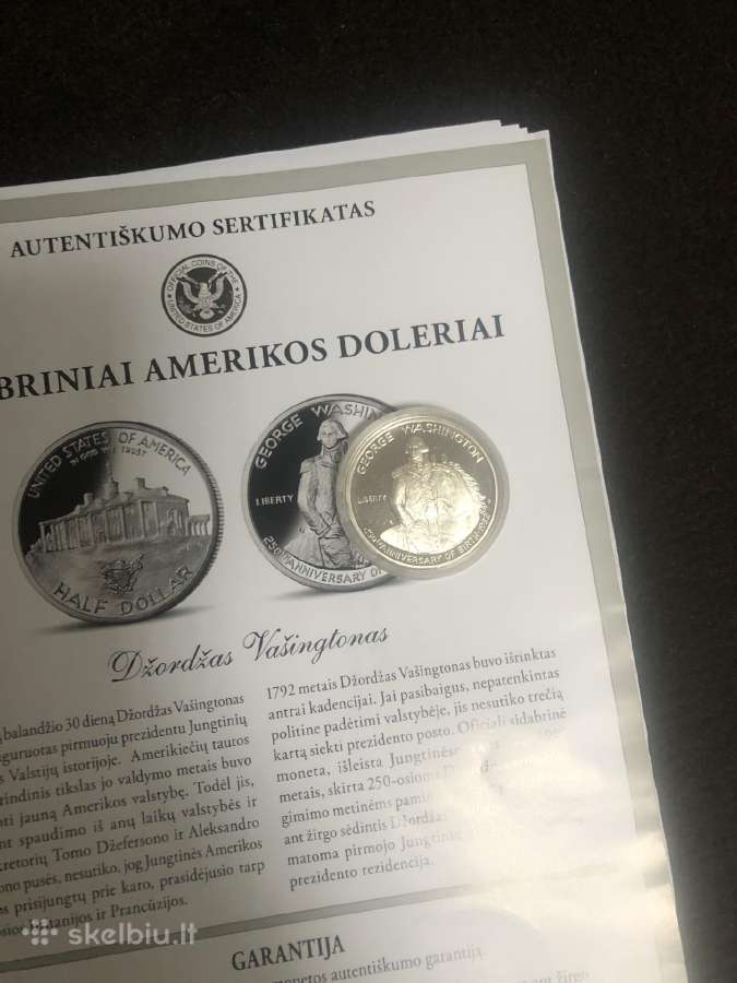 Kolekcinė sidabrinė Amerikos dolerio moneta.