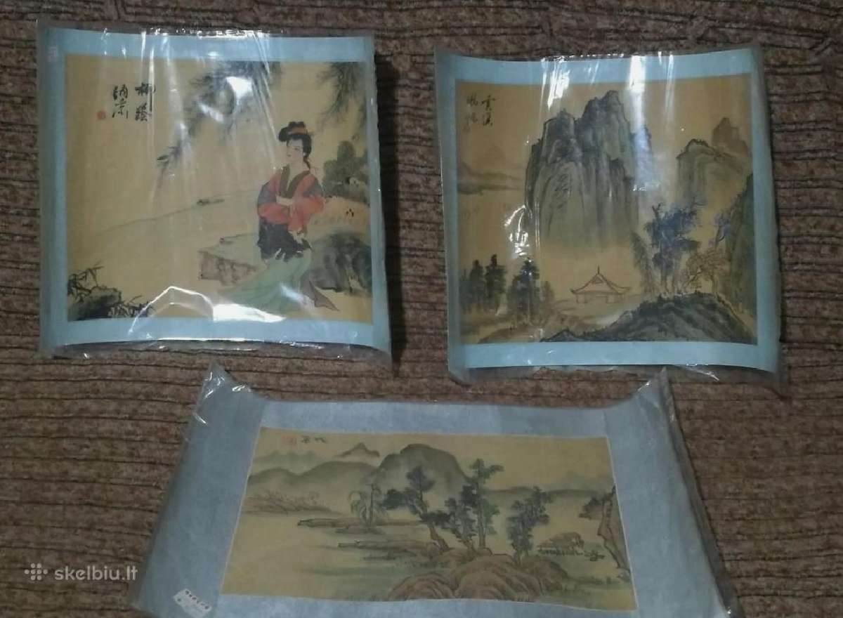 3 Japoniški ''woodblock prints'' paveiksliukai