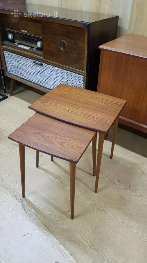 Vintažinių mid century tikmedžio staliukų trio - nuotraukos Nr. 3