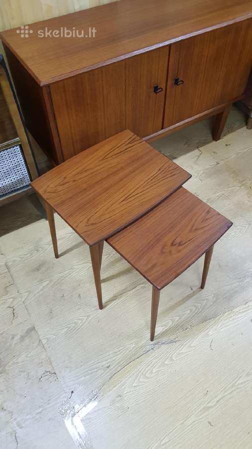Vintažinių mid century tikmedžio staliukų trio - nuotraukos Nr. 5