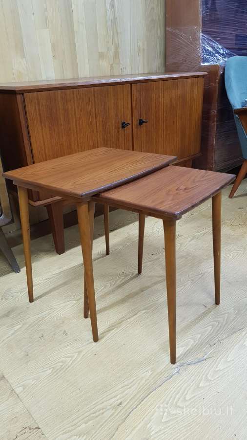 Vintažinių mid century tikmedžio staliukų trio - nuotraukos Nr. 6